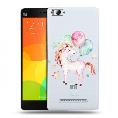 Полупрозрачный дизайнерский пластиковый чехол для Xiaomi Mi4i Прозрачные лошади и единороги 