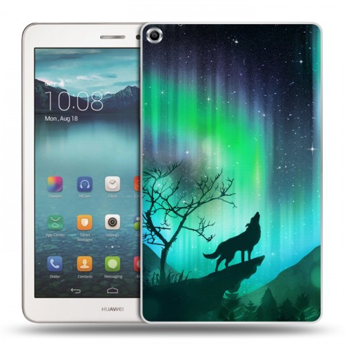 Дизайнерский силиконовый чехол для Huawei MediaPad T1 8.0 Северное сияние и волк