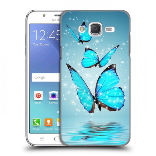Дизайнерский пластиковый чехол для Samsung Galaxy J5 Бабочки голубые
