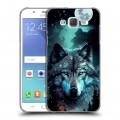 Дизайнерский пластиковый чехол для Samsung Galaxy J5 Волк и луна