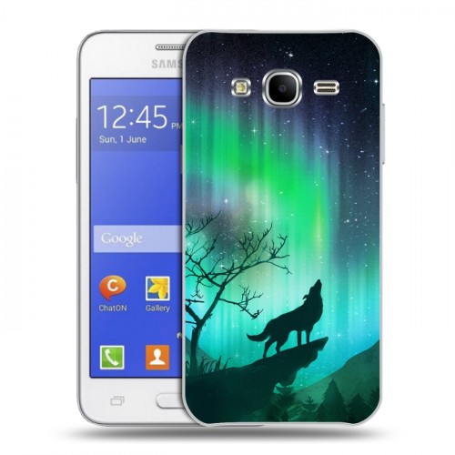 Дизайнерский пластиковый чехол для Samsung Galaxy J7 Северное сияние и волк