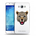 Дизайнерский пластиковый чехол для Samsung Galaxy A8 Прозрачные леопарды
