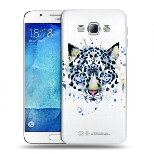 Полупрозрачный дизайнерский пластиковый чехол для Samsung Galaxy A8 Прозрачные леопарды