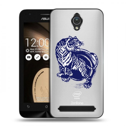 Полупрозрачный дизайнерский пластиковый чехол для ASUS Zenfone Go Прозрачные тигры