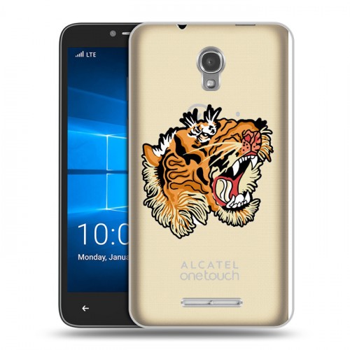 Полупрозрачный дизайнерский пластиковый чехол для Alcatel OneTouch Pixi First Прозрачные тигры