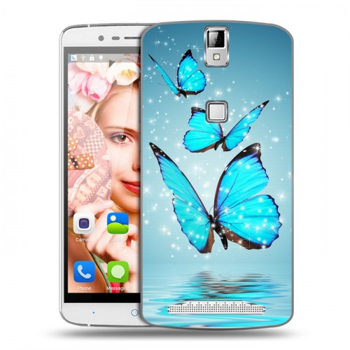 Дизайнерский пластиковый чехол для Elephone P8000 Бабочки голубые