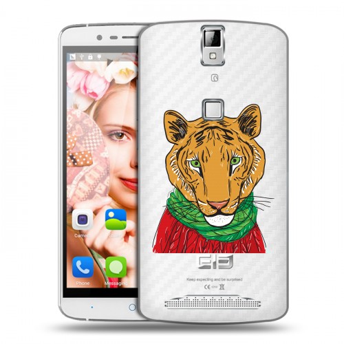 Полупрозрачный дизайнерский пластиковый чехол для Elephone P8000 Прозрачные тигры