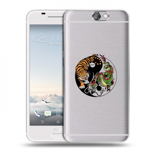 Полупрозрачный дизайнерский силиконовый чехол для HTC One A9 Прозрачный тигр