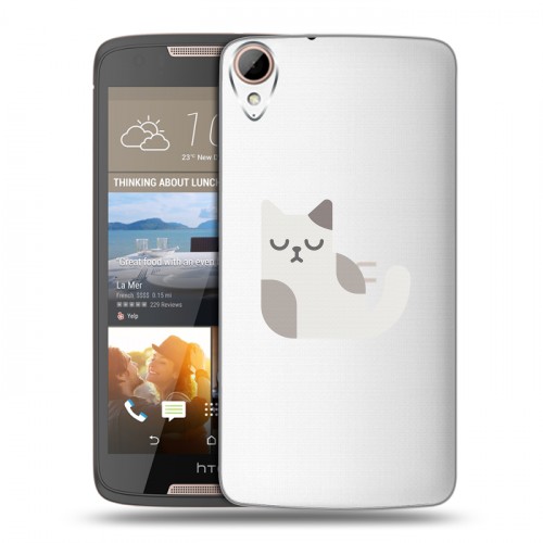 Полупрозрачный дизайнерский силиконовый чехол для HTC Desire 828 Прозрачные кошки