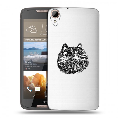 Полупрозрачный дизайнерский пластиковый чехол для HTC Desire 828 Прозрачные кошки