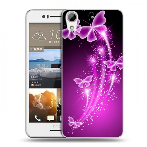 Дизайнерский пластиковый чехол для HTC Desire 728 Бабочки фиолетовые