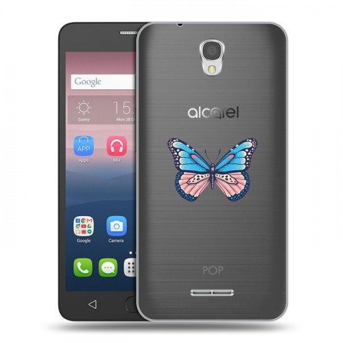 Полупрозрачный дизайнерский силиконовый чехол для Alcatel Pop 4 прозрачные Бабочки 
