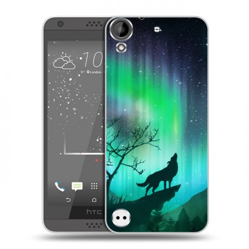 Дизайнерский пластиковый чехол для HTC Desire 530 Северное сияние и волк