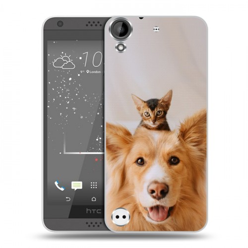 Дизайнерский пластиковый чехол для HTC Desire 530 Собака и котенок