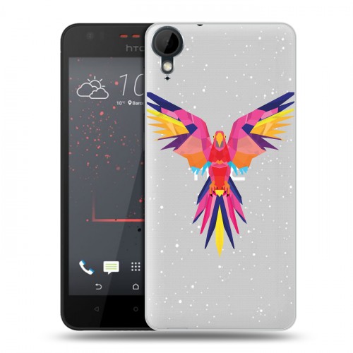 Полупрозрачный дизайнерский пластиковый чехол для HTC Desire 825 Прозрачные попугаи