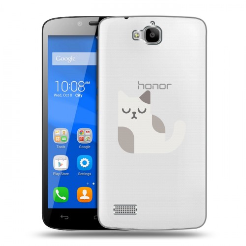 Полупрозрачный дизайнерский пластиковый чехол для Huawei Honor 3C Lite Прозрачные кошки