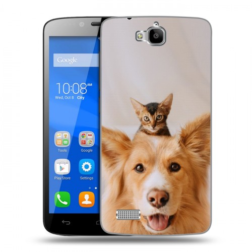 Дизайнерский пластиковый чехол для Huawei Honor 3C Lite Собака и котенок