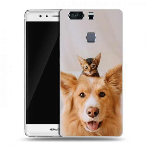 Дизайнерский пластиковый чехол для Huawei P9 Plus Собака и котенок