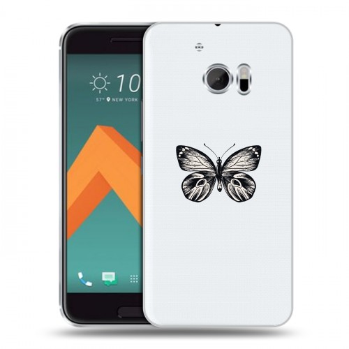 Полупрозрачный дизайнерский пластиковый чехол для HTC 10 прозрачные Бабочки 