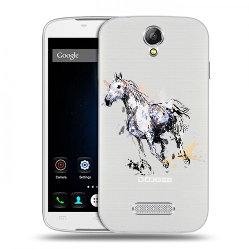 Полупрозрачный дизайнерский силиконовый чехол для Doogee X6 Прозрачные лошади и единороги 