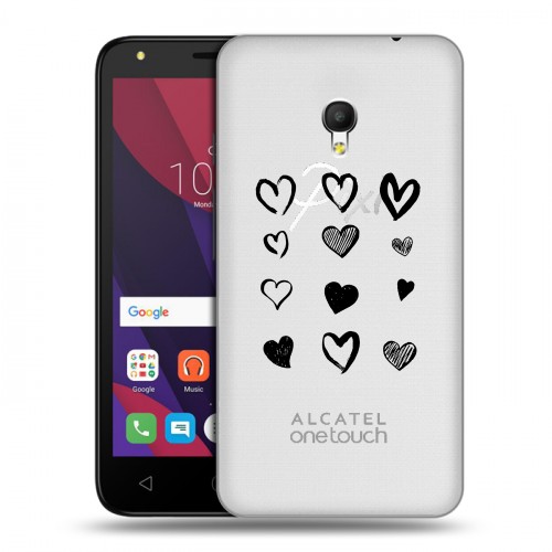 Полупрозрачный дизайнерский пластиковый чехол для Alcatel Pixi 4 (5) 5010D Прозрачные сердечки