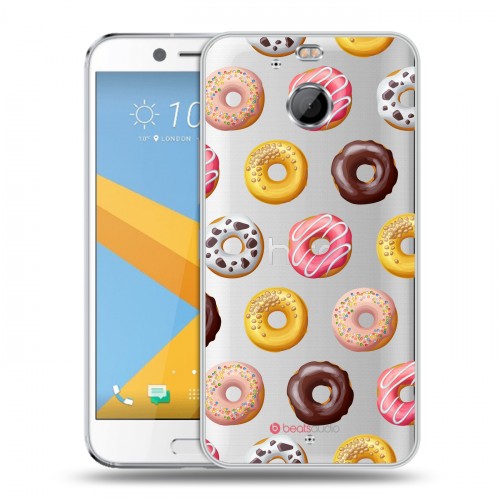 Полупрозрачный дизайнерский пластиковый чехол для HTC 10 evo Прозрачные пончики