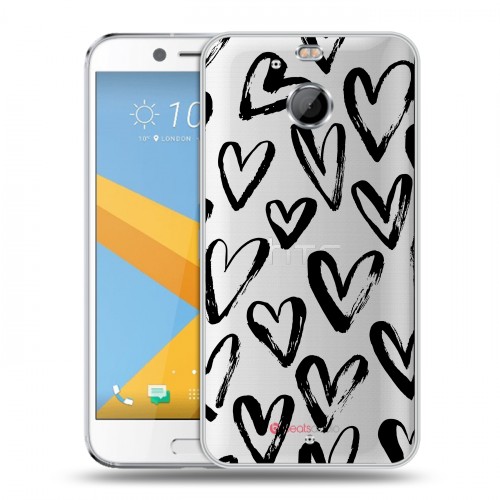 Полупрозрачный дизайнерский пластиковый чехол для HTC 10 evo Стильные сердца