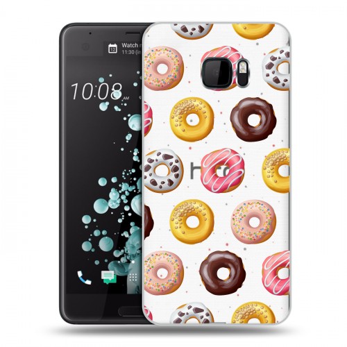Полупрозрачный дизайнерский пластиковый чехол для HTC U Ultra Прозрачные пончики