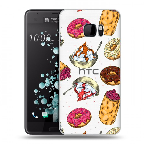 Полупрозрачный дизайнерский пластиковый чехол для HTC U Ultra Прозрачные пончики