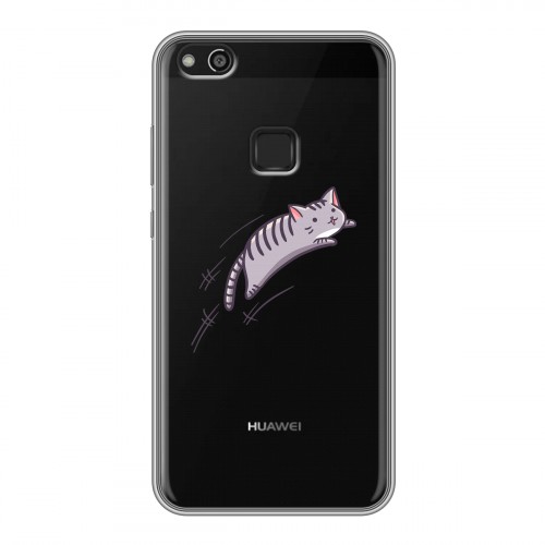 Полупрозрачный дизайнерский пластиковый чехол для Huawei P10 Lite Прозрачные кошки