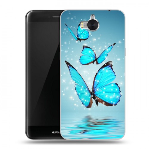 Дизайнерский пластиковый чехол для Huawei Y5 (2017) Бабочки голубые