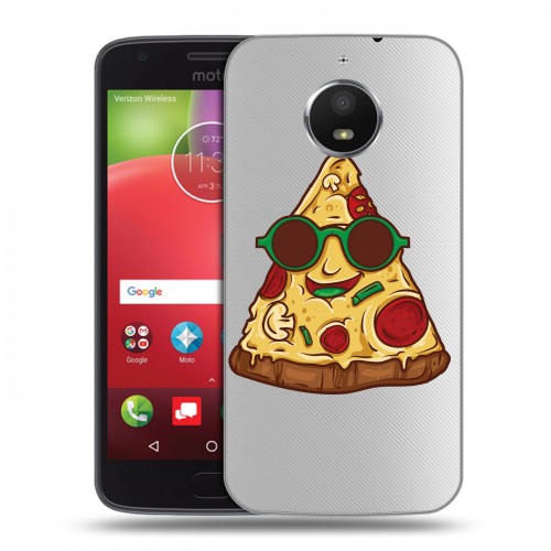 Полупрозрачный дизайнерский пластиковый чехол для Motorola Moto E4 Plus Прозрачная Пицца