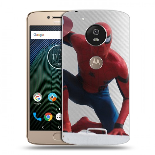Полупрозрачный дизайнерский пластиковый чехол для Motorola Moto G5s Человек-паук