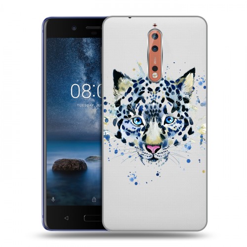 Полупрозрачный дизайнерский пластиковый чехол для Nokia 8 Прозрачные леопарды