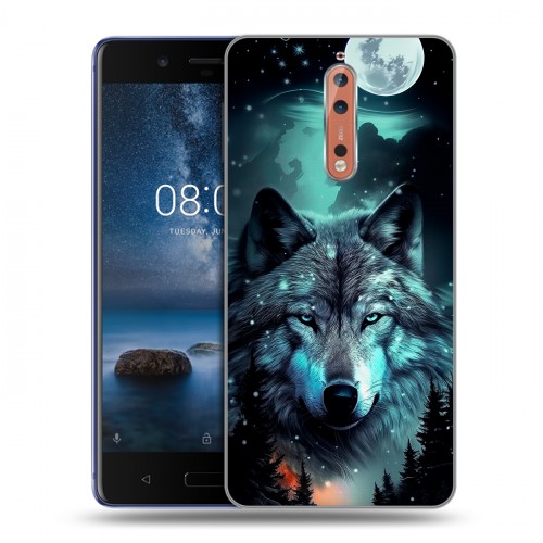 Дизайнерский пластиковый чехол для Nokia 8 Волк и луна