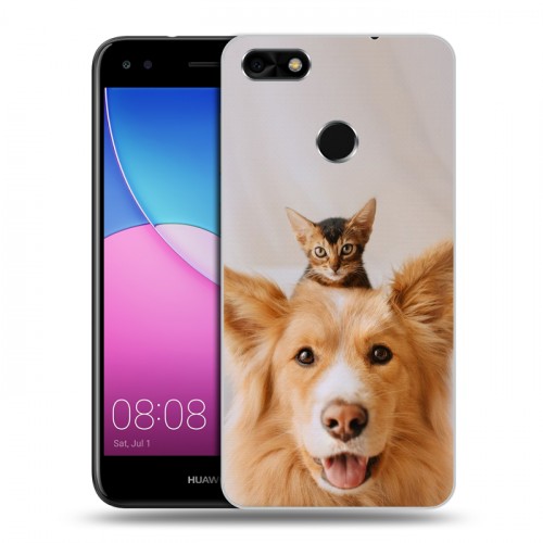 Дизайнерский пластиковый чехол для Huawei Nova Lite (2017) Собака и котенок