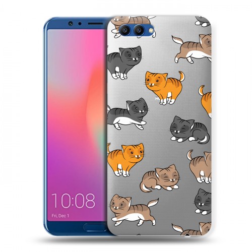 Полупрозрачный дизайнерский пластиковый чехол для Huawei Honor View 10 Прозрачные котята
