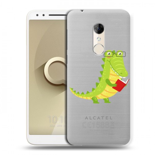 Полупрозрачный дизайнерский пластиковый чехол для Alcatel 3 Прозрачные крокодилы