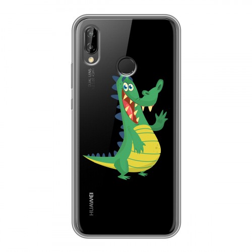Полупрозрачный дизайнерский пластиковый чехол для Huawei P20 Lite Прозрачные крокодилы