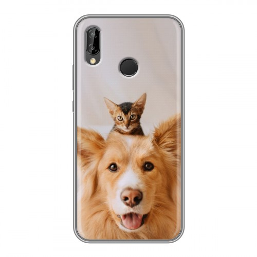 Дизайнерский силиконовый чехол для Huawei P20 Lite Собака и котенок