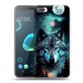 Дизайнерский силиконовый чехол для HTC Desire 12 Plus Волк и луна