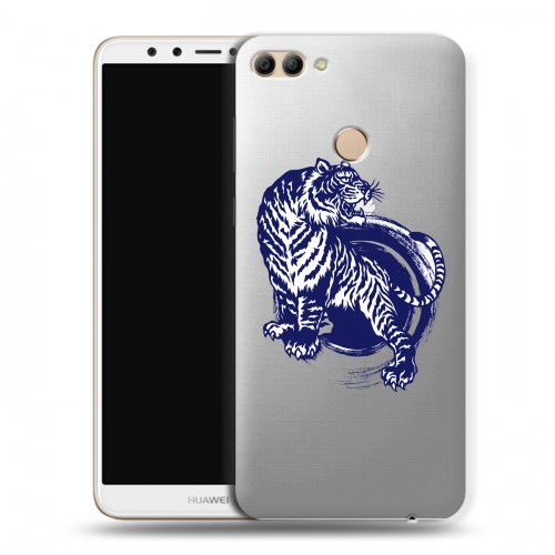 Полупрозрачный дизайнерский пластиковый чехол для Huawei Y9 (2018) Прозрачные тигры