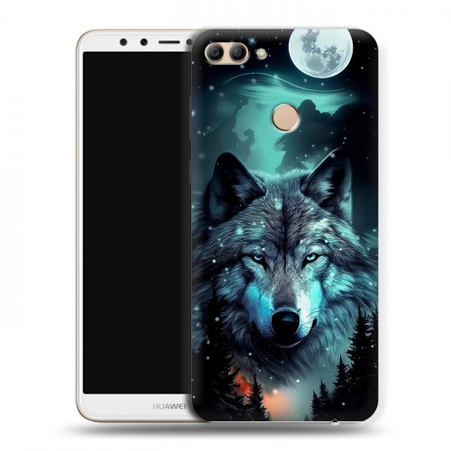 Дизайнерский пластиковый чехол для Huawei Y9 (2018) Волк и луна