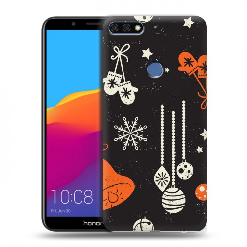 Дизайнерский пластиковый чехол для Huawei Honor 7C Pro Новогодние паттерны