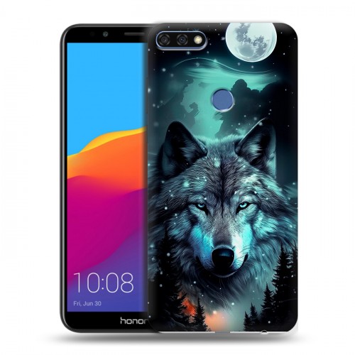 Дизайнерский пластиковый чехол для Huawei Honor 7C Pro Волк и луна