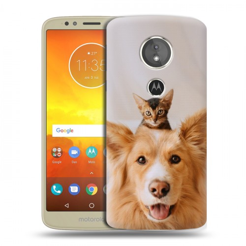 Дизайнерский силиконовый чехол для Motorola Moto E5 Собака и котенок