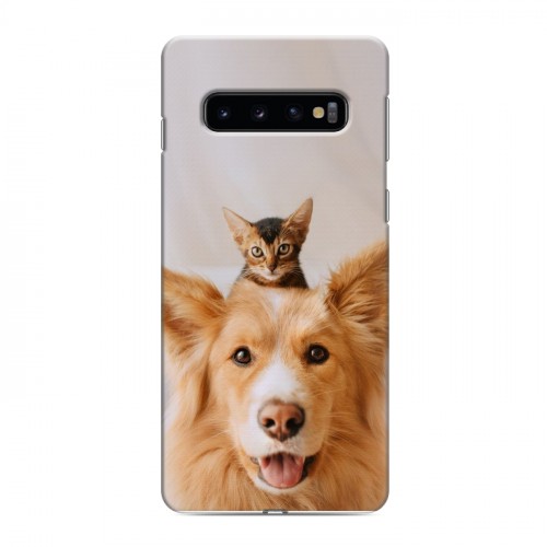 Дизайнерский силиконовый чехол для Samsung Galaxy S10 Собака и котенок