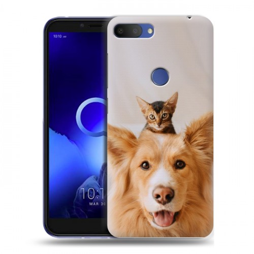 Дизайнерский пластиковый чехол для Alcatel 1S (2019) Собака и котенок