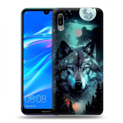 Дизайнерский пластиковый чехол для Huawei Y6 (2019) Волк и луна