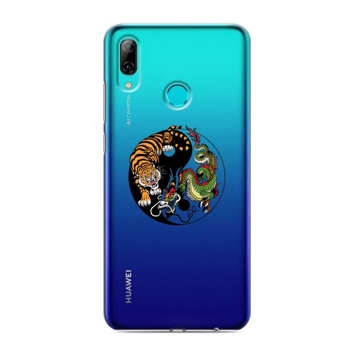 Полупрозрачный дизайнерский пластиковый чехол для Huawei Y7 (2019) Прозрачный тигр